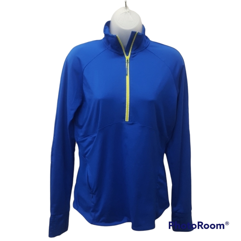 Athleta Royal Blue Half-Zip Pullover with Yellow Trim